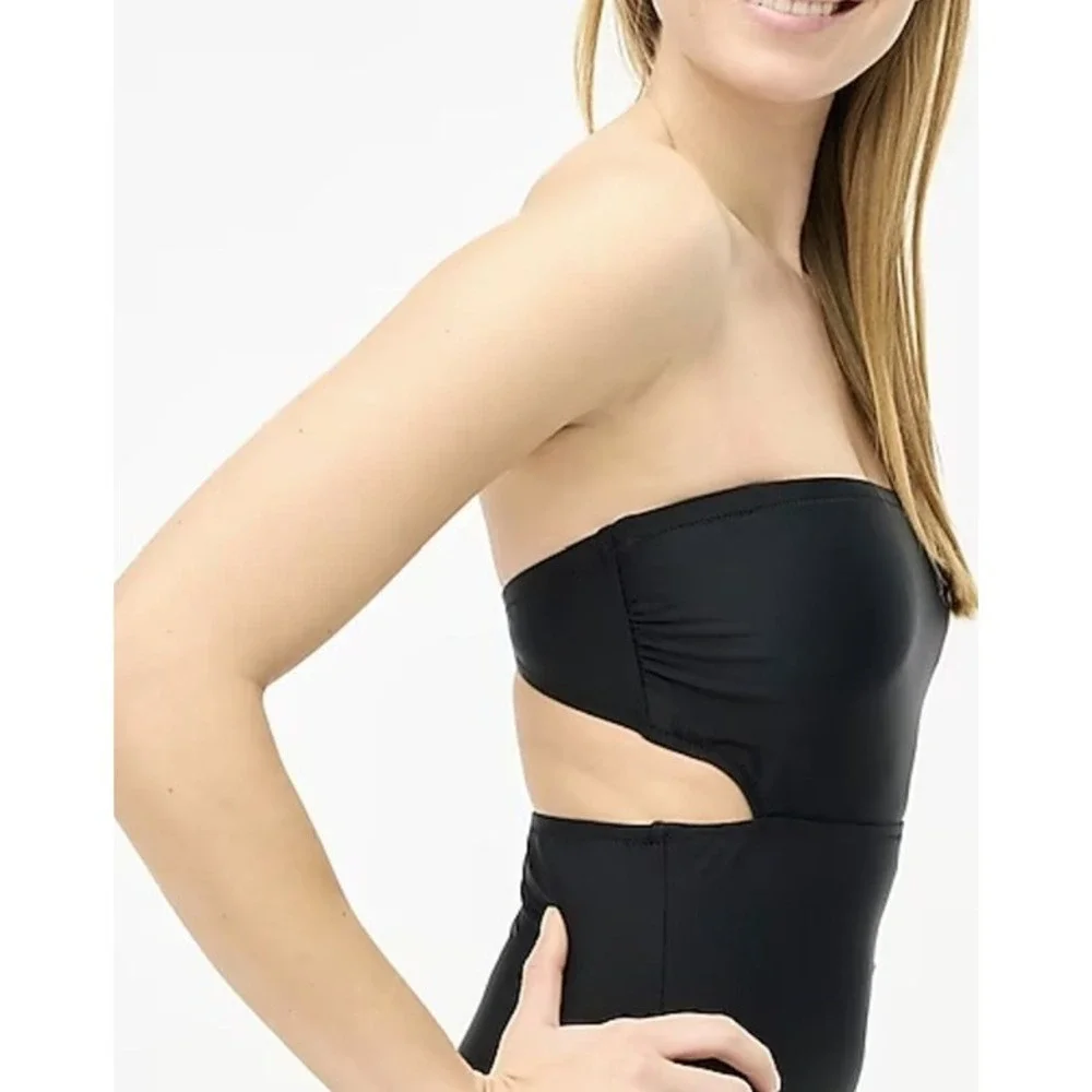 J. Crew Back Cutout One-Piece Swimsuit Black S Minimalist Resort Vacation NWT